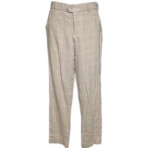 Calliope Man Plaid Beige Linen Blend Pants‎ Sz 32x29 Classic Old Money Preppy